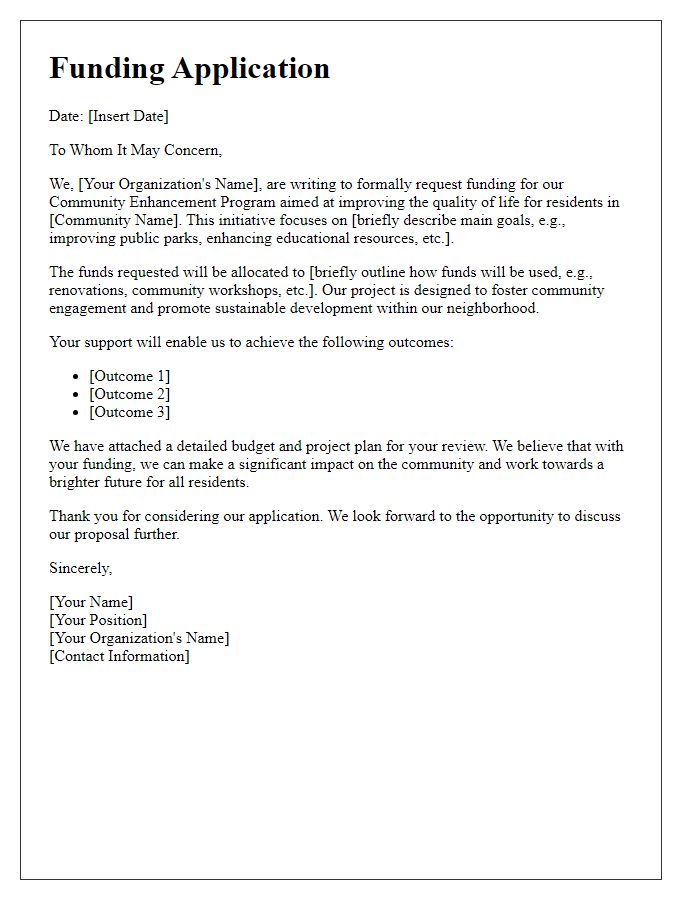 Letter template of funding application for community enhancement program