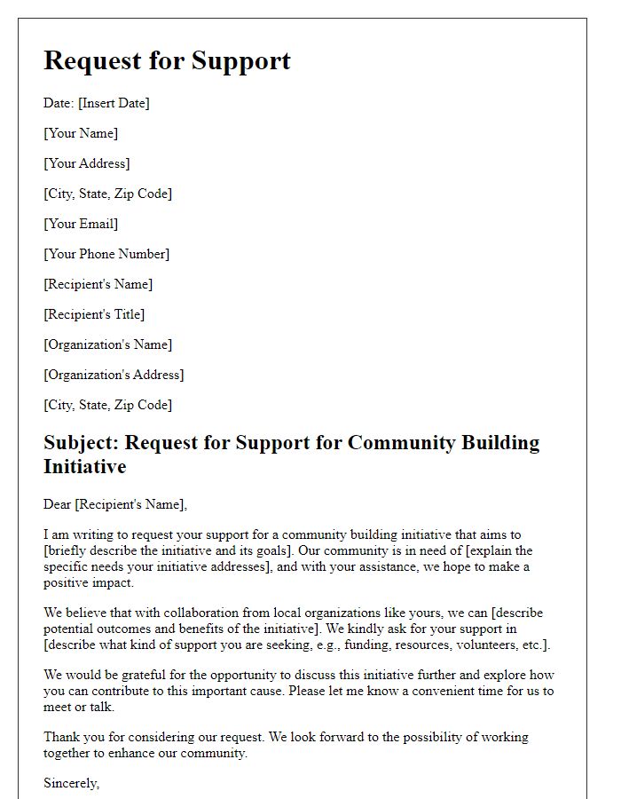 Letter template of request for community building initiative support