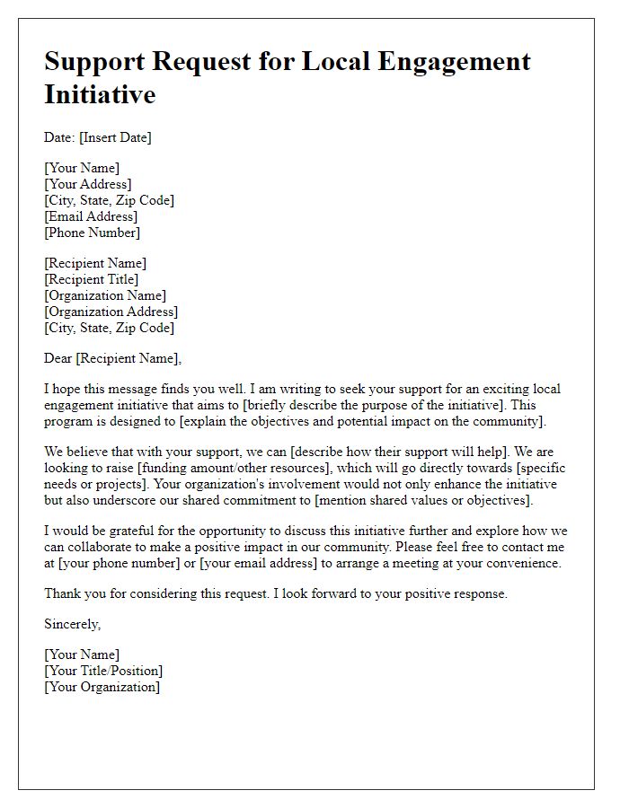 Letter template of support request for local engagement initiative