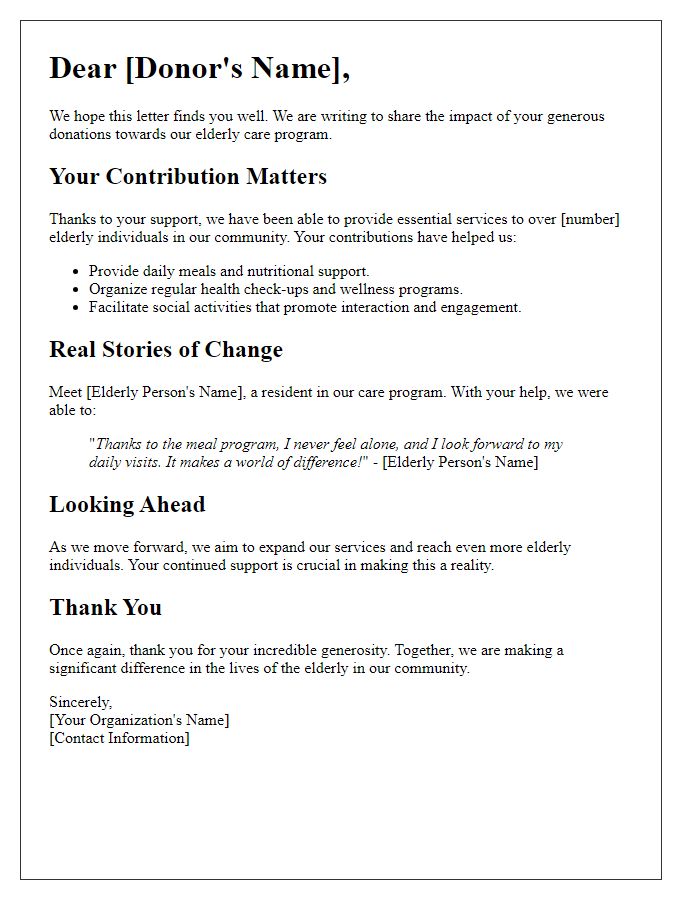 Letter template of impact reporting for elderly care donations