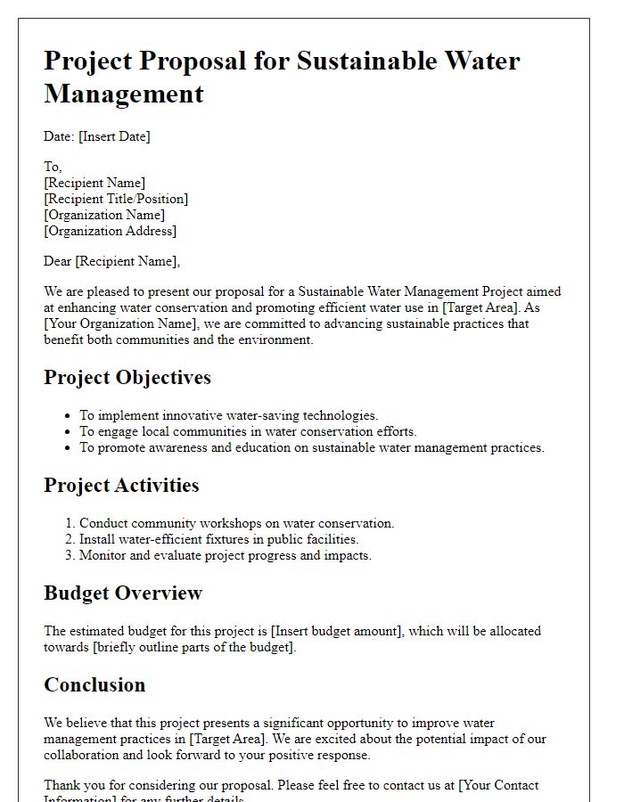 Letter template of sustainable water management project proposal