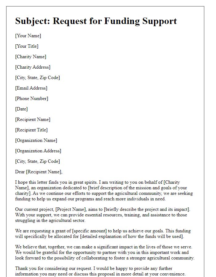 Letter template of agricultural charity funding request