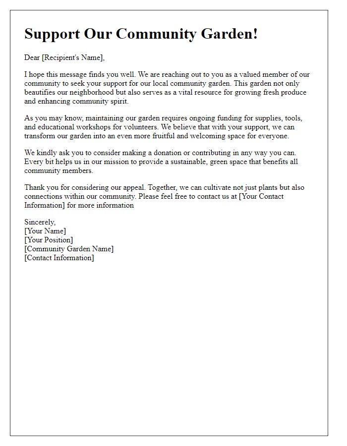 Letter template of community garden support appeal