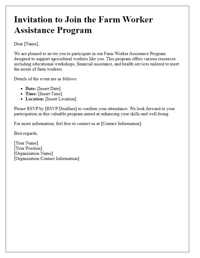 Letter template of farm worker assistance program invitation