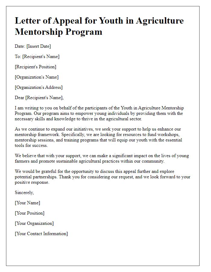 Letter template of youth in agriculture mentorship program appeal