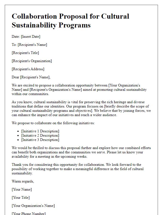 Letter template of collaboration proposal for cultural sustainability programs