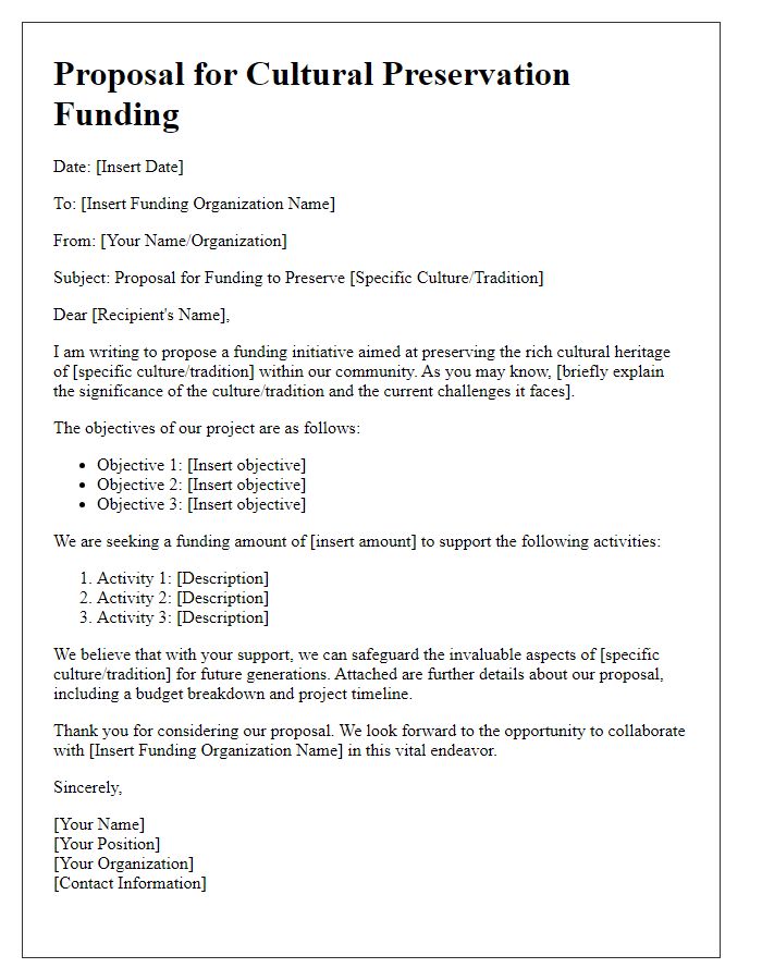 Letter template of cultural preservation funding proposal