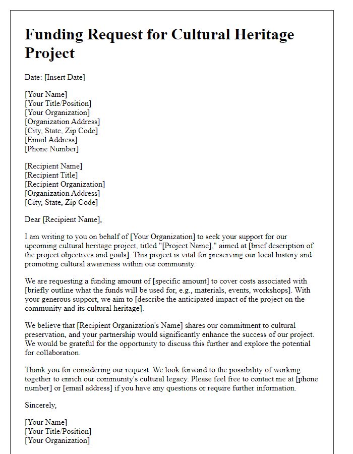 Letter template of funding request for cultural heritage projects