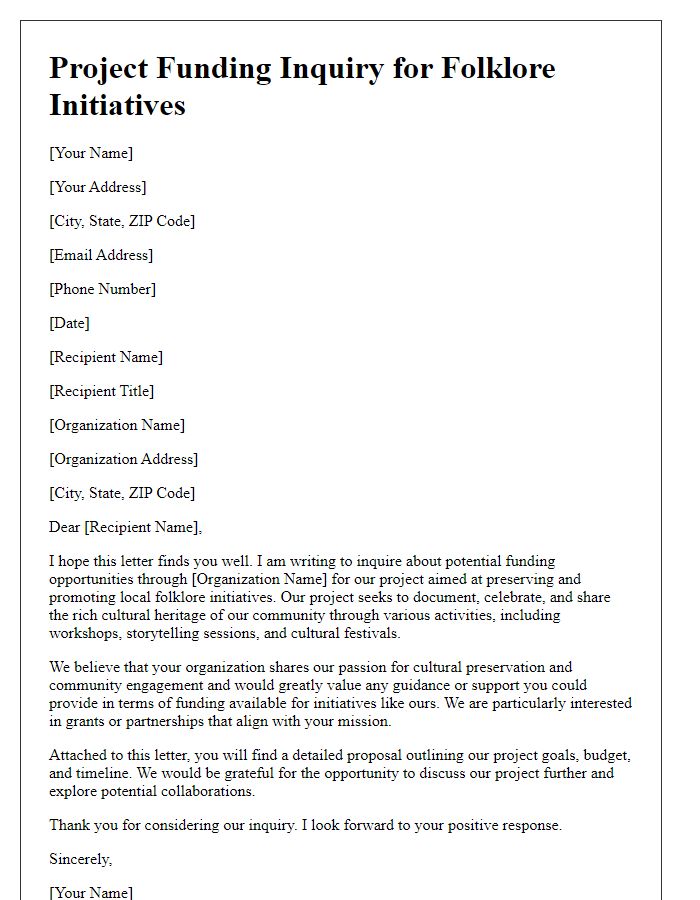 Letter template of project funding inquiry for folklore initiatives