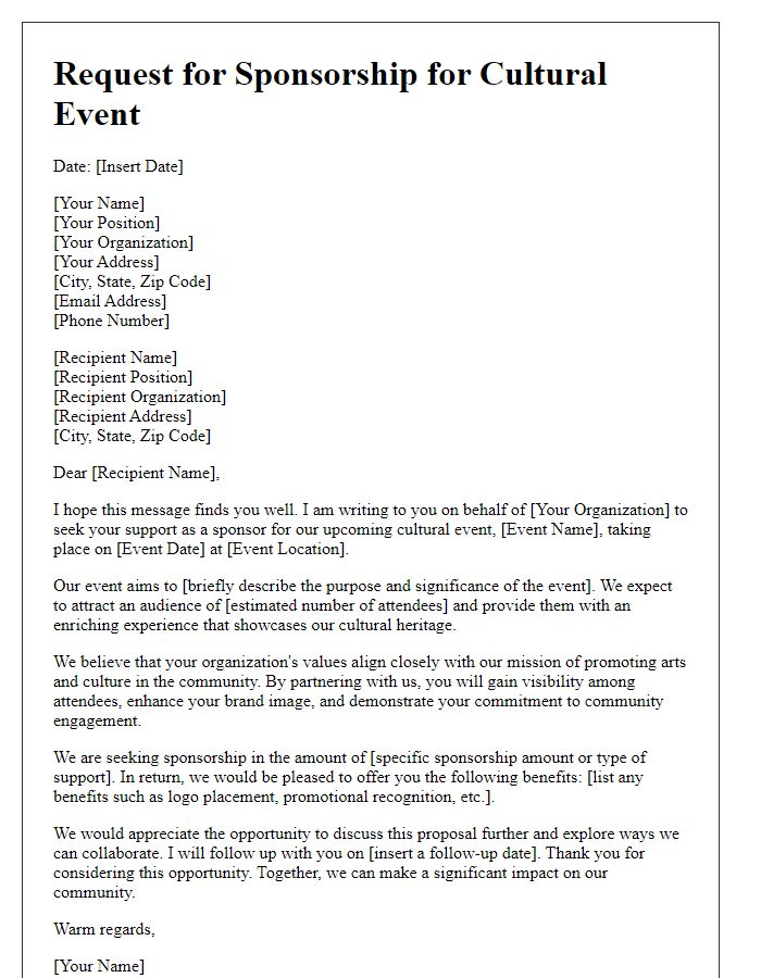 Letter template of sponsorship request for cultural events