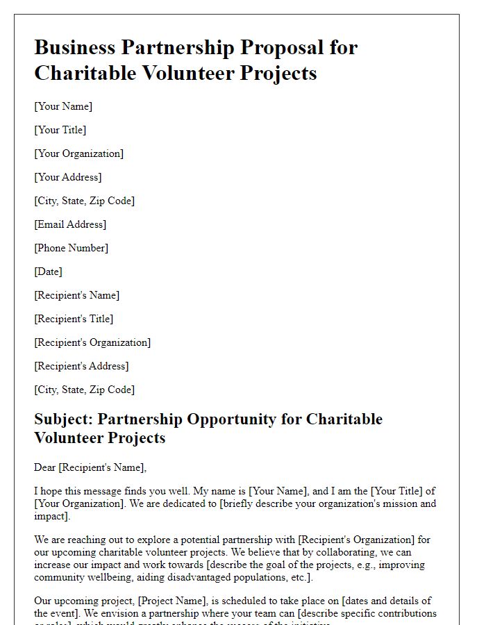 Letter template of business partnership for charitable volunteer projects