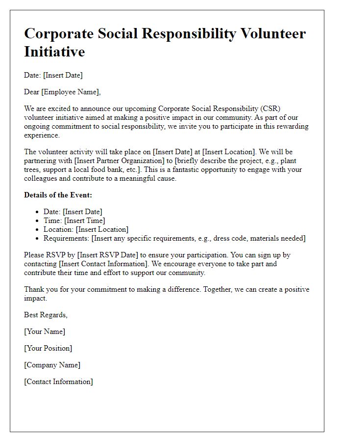 Letter template of corporate social responsibility volunteer initiative