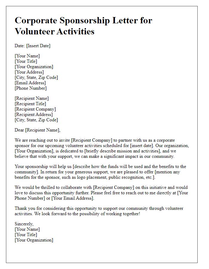 Letter template of corporate sponsorship for volunteer activities