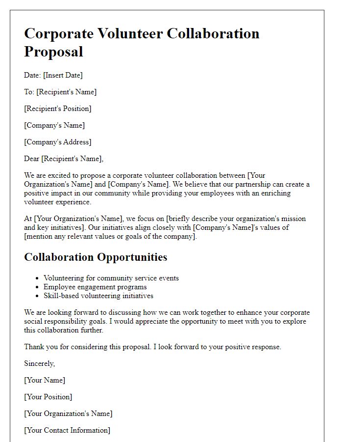 Letter template of corporate volunteer collaboration proposal