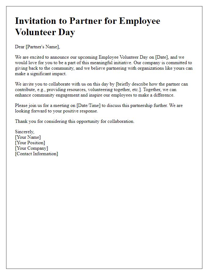 Letter template of employee volunteer day partnership invitation