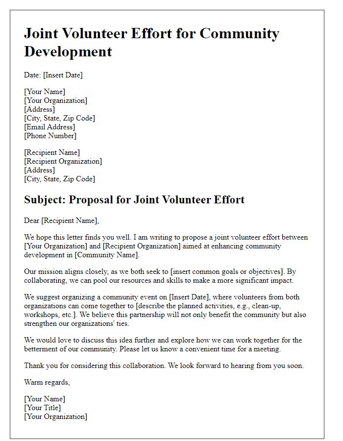 Letter template of joint volunteer effort for community development