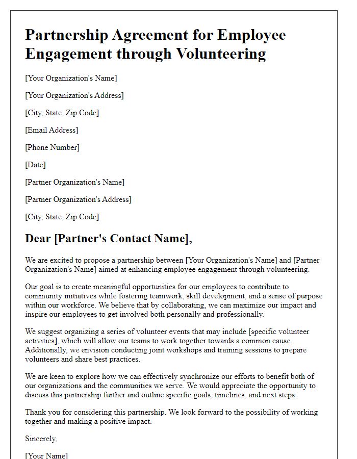 Letter template of partnership for employee engagement through volunteering