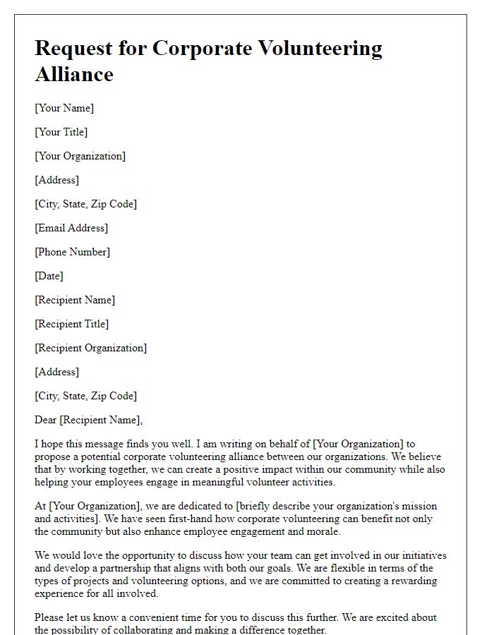 Letter template of request for corporate volunteering alliance