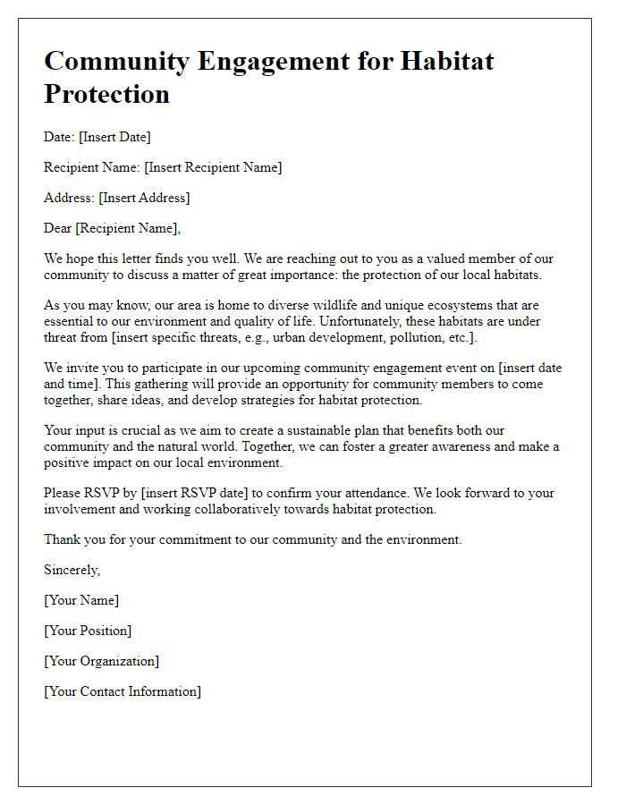 Letter template of community engagement for habitat protection