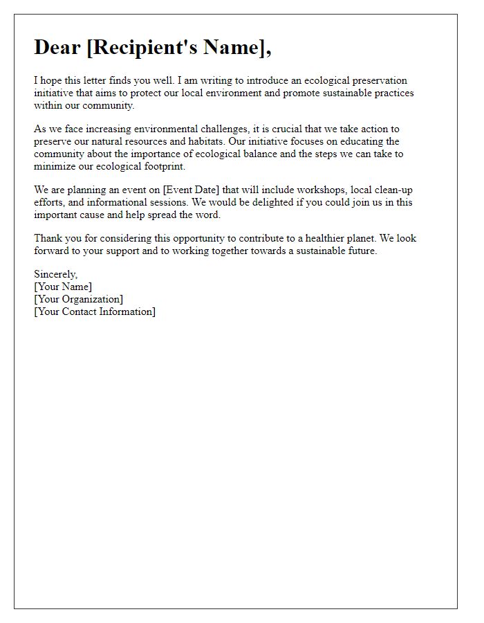 Letter template of ecological preservation initiative