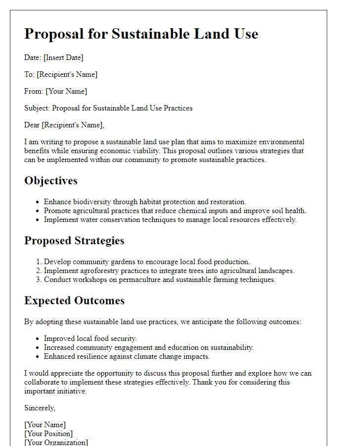 Letter template of sustainable land use proposal