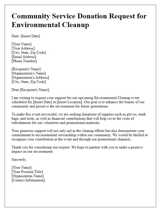 Letter template of Community Service Donation Request for Environmental Cleanup