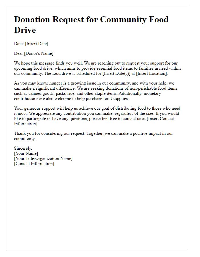 Letter template of Community Service Donation Request for Food Drive