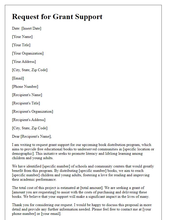 Letter template of request for grant support for book distribution program