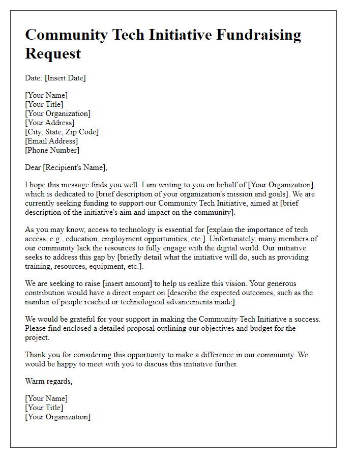 Letter template of Community Tech Initiative Fundraising Request