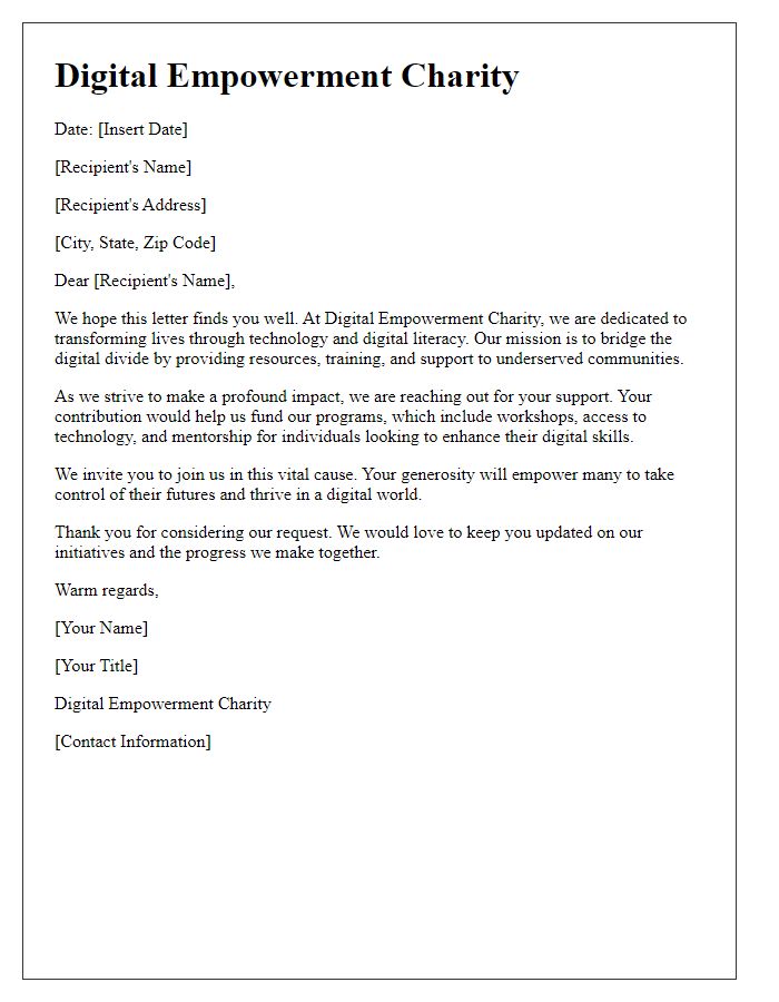 Letter template of Digital Empowerment Charity Support Letter