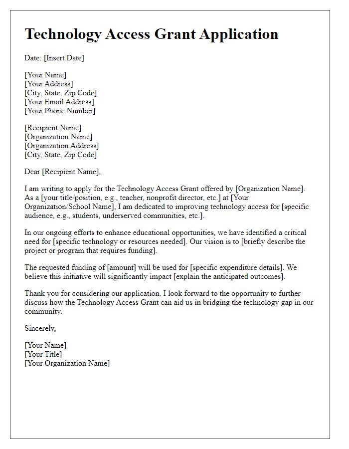 Letter template of Technology Access Grant Application