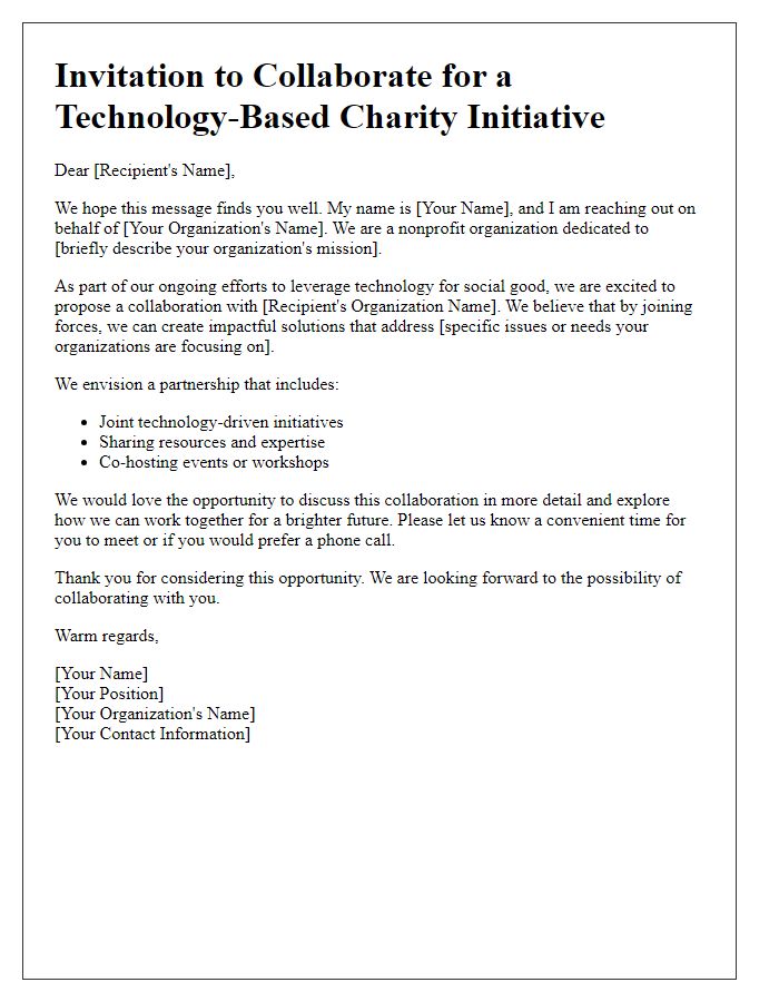 Letter template of Technology-Based Charity Collaboration Invite