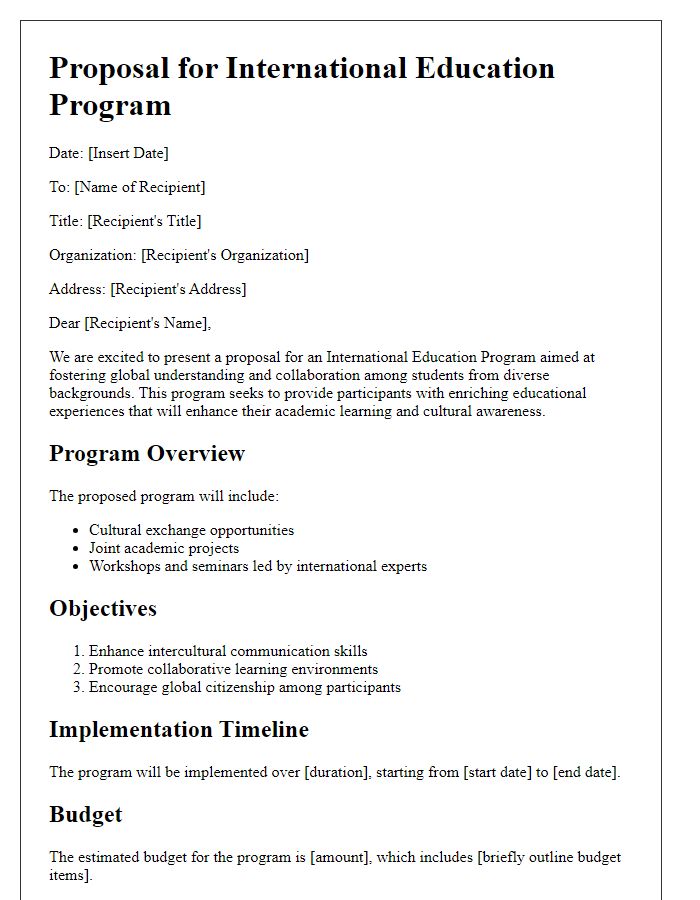 Letter template of an international education program proposal