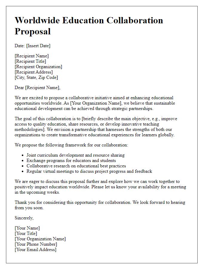 Letter template of a worldwide education collaboration proposal