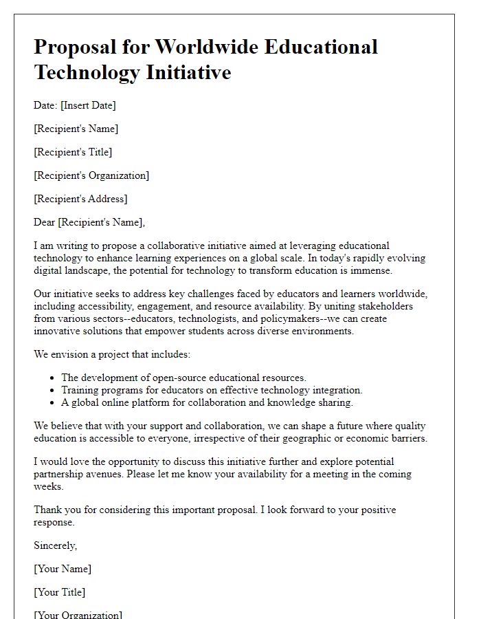 Letter template of a worldwide educational technology initiative proposal