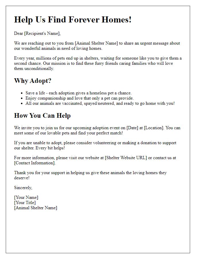 Letter template of awareness campaign for animal shelter adoption