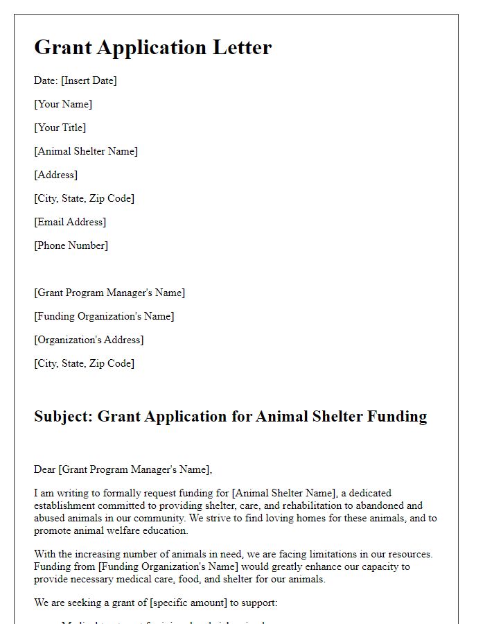 Letter template of grant application for animal shelter funding