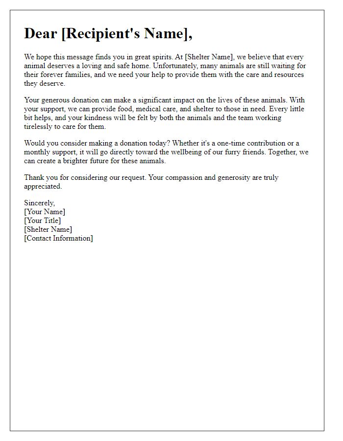 Letter template of heartfelt request for animal shelter donations