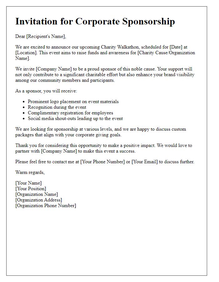 Letter template of corporate sponsorship invitation for charity walkathon