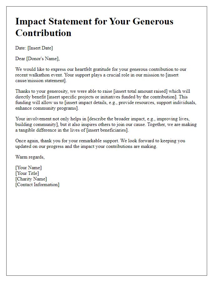 Letter template of impact statement for charity walkathon contributions