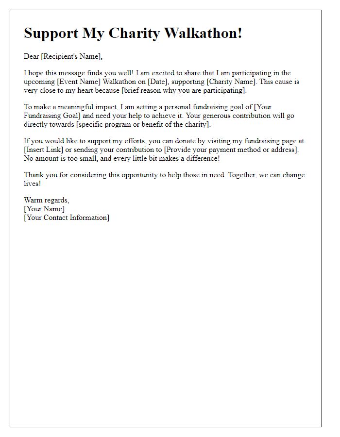 Letter template of personal fundraising effort for charity walkathon