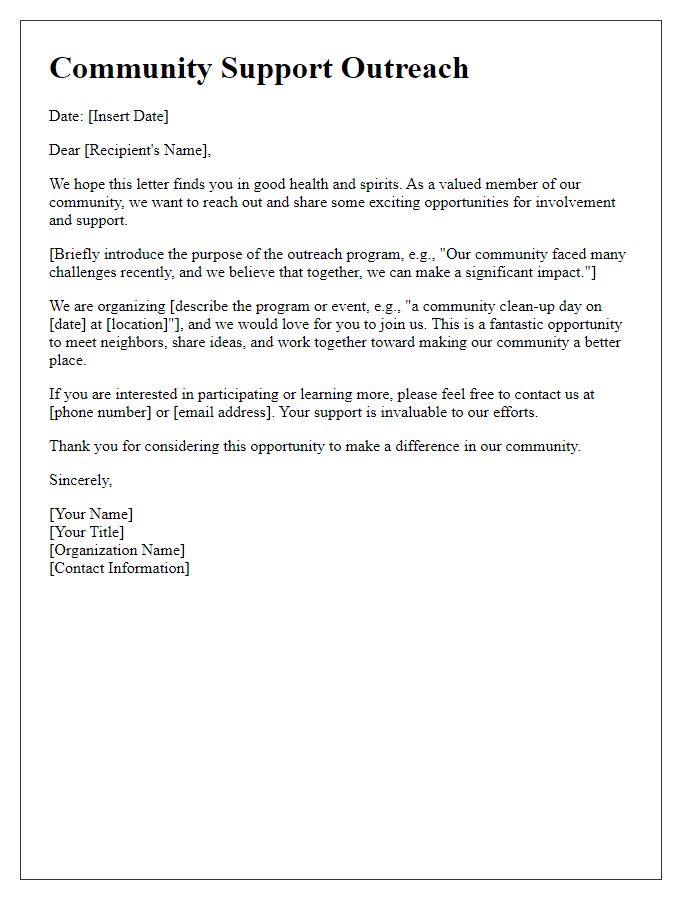 Letter template of community support outreach