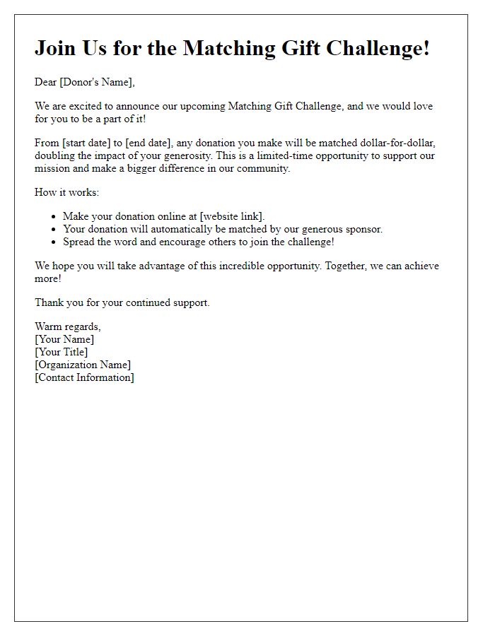 Letter template of matching gift challenge invitation