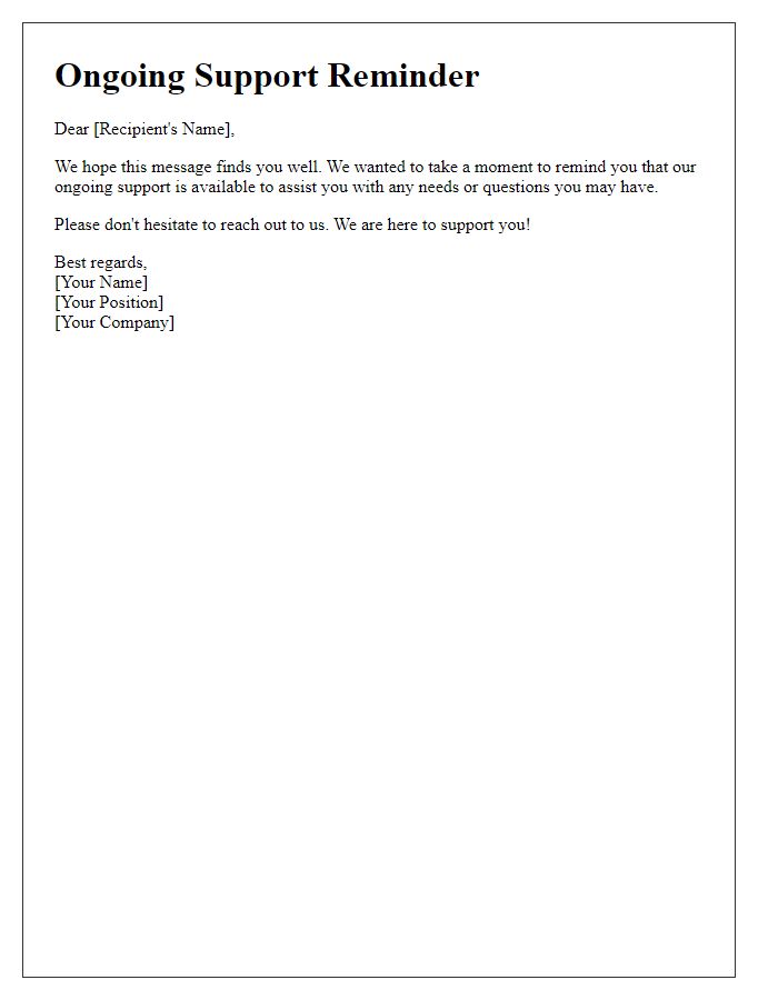 Letter template of ongoing support reminder