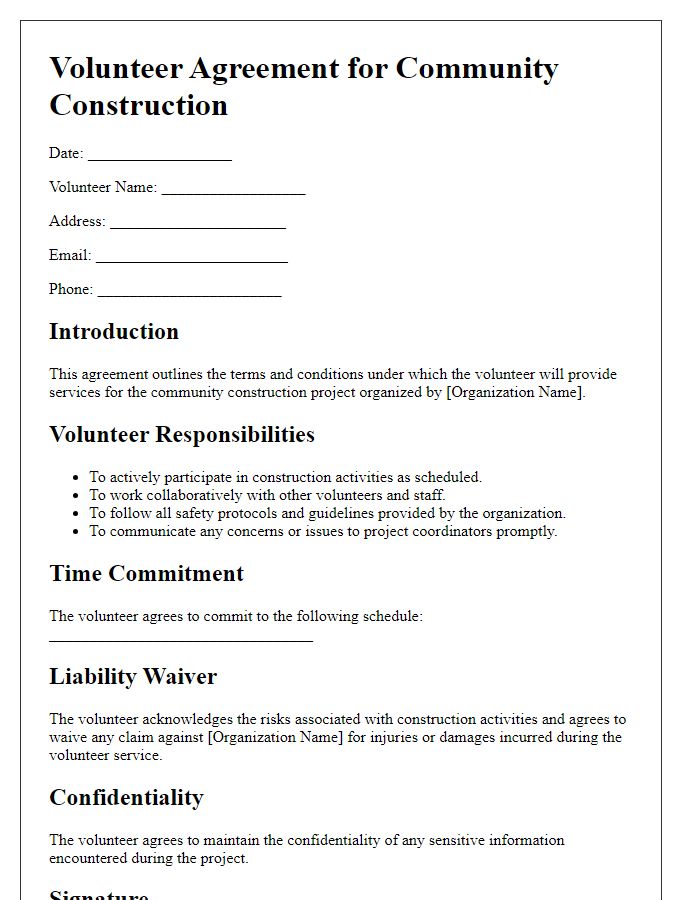 Letter template of volunteer agreement for community construction