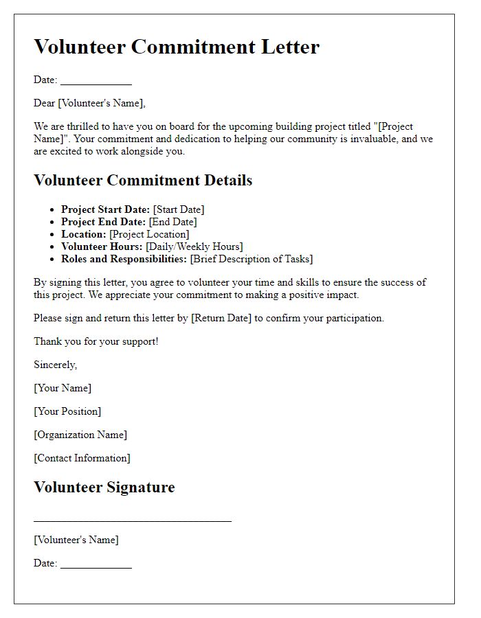 Letter template of volunteer commitment for building project