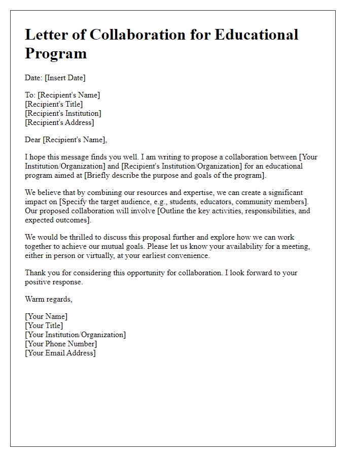 Letter template of educational program collaboration