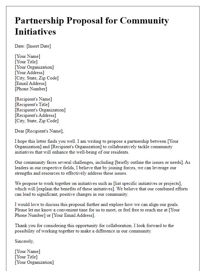 Letter template of partnership proposal for community initiatives