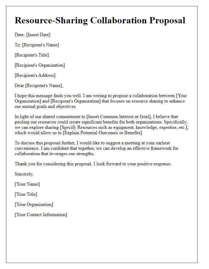 Letter template of resource-sharing collaboration proposal