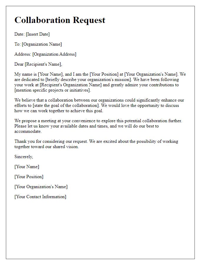 Letter template of volunteer organization collaboration request